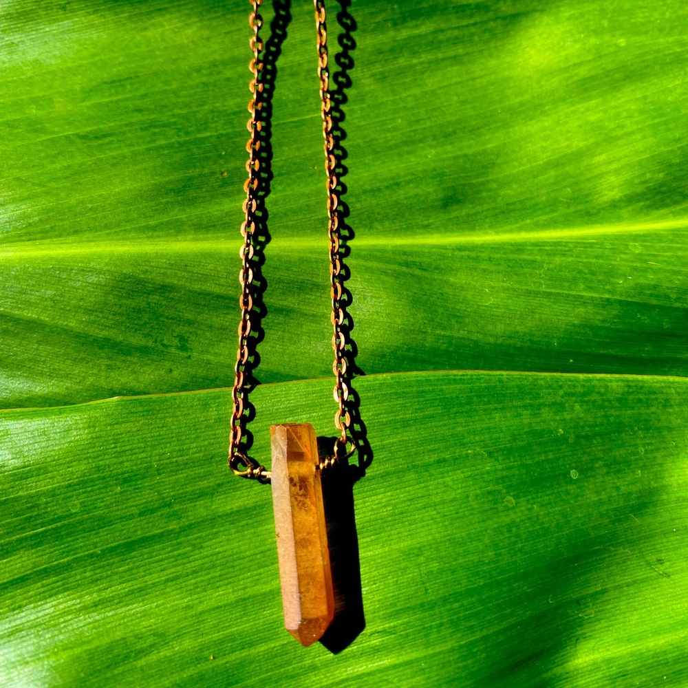 Orange Titanium Quartz Crystal with copper chain